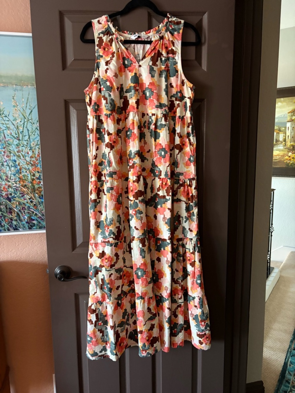 Sonoma Sleeveless Floral Maxi Dress in Coral, Teal, Cream